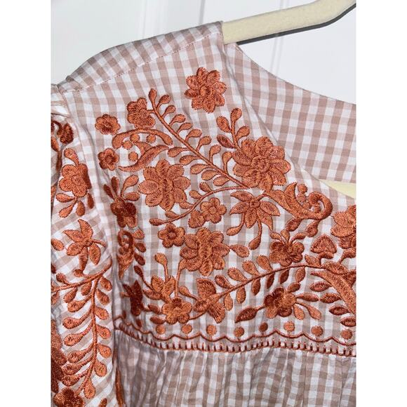 Lyndon Layerz Gingham Embroidered Boho Tiered Dress M Pockets Fall Babydoll - Picture 10 of 11